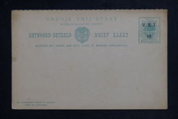 ORANGE - Entier Postal Type  Surchargé + Réponse, Non Circulé - L 151146 - Oranje Vrijstaat (1868-1909)