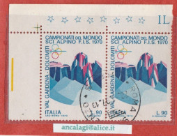 USATI ITALIA 1970 - Ref.0253B "SCI ALPINO" 1 Val. In Coppia Ad Angolo - - 1961-70: Afgestempeld