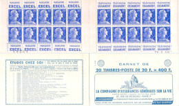 FRANCE - Carnet Daté Série 15-58 Assurance Vie Neuf ** - 20f Muller Bleu - N° Y&T 1011B-C10 Ou N° Maury 330 - Old : 1906-1965