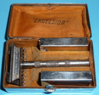 Rare Ancien Coffret Excelsior Avec Rasoir à Main Et étuis De Lames, Made In USA, Barber Shop Safety Razor - Accesorios