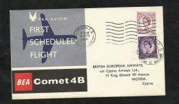 UK Lettre BEA  Comet 4B  1ère Liaison Aérienne Londres Le 04/04/1960 Pour Nicosie Le 05/04/1960 N° 267 Et 270  TB - Covers & Documents