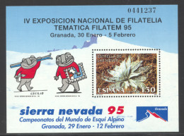 Spain, 1995, Filatem Stamp Exhibition, Skiing World Cup, Sports, Flowers, MNH, Michel Block 56 - Ungebraucht