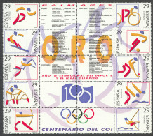 Spain, 1994, IOC, Olympic Gold Medal Winners, Sports, MNH Block, Michel 3182-3192 - Neufs