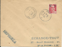 FRANCE LETTRE 5F FOIRE INTERNATIONALE LYON ( RHONE ) POUR PARIS DE 1949  LETTRE COVER - Aushilfsstempel