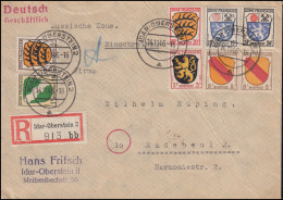 1ff Wappen-Frankatur 1, 3, 5, 8, 20, 24 Pf. MiF R-Brief IDAR-OBERSTEIN 14.11.46 - Amtliche Ausgaben