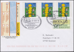 2114 Europa/CEPT Sk 3x 56 C. MiF S-R-Zettel Doppelwährung FDC ESSt ESSEN 12.5.00 - Etiquettes 'Recommandé' & 'Valeur Déclarée'