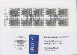 2139A SWK 10x 10 Pf Im Zehnerbogen Blindensendung Lp-FDC ESSt Bonn Nach Shanghai - 1991-2000