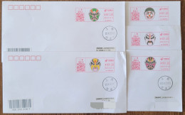 China Cover "Facial Mask" (Shanghai) Colored Postage Machine Stamped First Day Actual Shipping Seal (set Of 5 Pieces) - Sobres