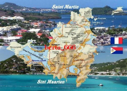 Saint Martin Sint Maarten Map New Postcard * Carte Geographique * Landkarte - Sint-Marteen