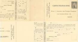 Entier FRANCE - Carte Télégramme Pneumatique Neuf - Pompes Funèbres - 2 Cartes Avec Talon Se Tenant - 30c Chaplain Noir - Pneumatische Post