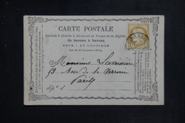 FRANCE - Cérès 15ct Sur Carte Précurseur Pour Paris En 1873 - L 151213 - Cartes Précurseurs