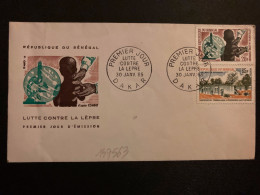 LETTRE SENEGAL TP LUTTE CONTRE LA LEPRE 20F + PEYCUK 65F OBL.30 JANV 65 DAKAR PREMIER JOUR - Malattie