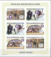 Congo Ex Zaire 2003, Scout, Hippo, Elephant, Gorilla, 6val In BF IMPERFORATED - Neufs