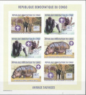 Congo Ex Zaire 2003, Scout, Hippo, Elephant, Gorilla, 6val In BF IMPERFORATED - Gorilas