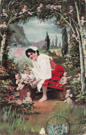 FANTAISIES - Femmes - Femme - Des Bébés - Des Paniers - Forêt - Carte Postale Ancienne - Mujeres