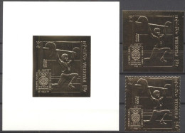 Fujeira 1968, Olympic Games, Mexico, Weightlift, 1val +1val IMPERFORATED +BF GOLD - Pesistica