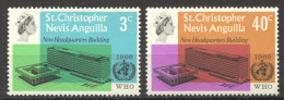 St Christopher, Nevis And Anguilla, 1966, WHO Building, World Health Organization, United Nations, MNH, Michel 170-171 - San Cristóbal Y Nieves - Anguilla (...-1980)