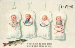 FETES - VOEUX - 1er Avril - Poisson D'avril - Quatre Bébé - 1er Avril - Poisson - Carte Postale Ancienne - 1° Aprile (pesce Di Aprile)