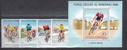 Romania 1986 -  Cycling Tour Of Romania 1986, Mi-Nr. 4294/97+Bl. 229, MNH** - Nuevos