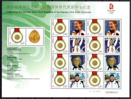 China PR 2008 Olympic Games Beijing, Fencing, Swimming, Weightlifting, German Gold Medalists Sheetlet Green MNH - Verano 2008: Pékin