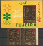 Fujeira 1971, Pre Olympic Games In Sapporo, 1val+1val IMPERF. +BF GOLD - Ski