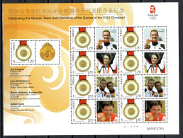 China PR 2008 Olympic Games Beijing, Kayak, Cycling, Triathlon Etc., German Gold Medalists Sheetlet Yellow MNH - Sommer 2008: Peking
