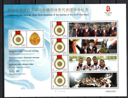 China PR 2008 Olympic Games Beijing, Kayak, Equestrian, Hockey, German Gold Medalists Sheetlet Blue MNH - Sommer 2008: Peking