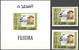 Fujeira 1970, Scout, Stamp On Stamp, 1val +1val +BF IMPERFORATED - Timbres Sur Timbres