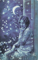 FANTAISIE - Femme Assise à La Fenêtre - Nuit - Clair De Lune - Léo Edit - Carte Postale Ancienne - Vrouwen