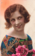 FANTAISIE - Femme - Ste Catherine - Chemisier à Motifs - Roses - Carte Postale Ancienne - Donne