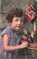 ENFANT - Fillette - Bonne Année - Roses - Fillette En Robe Violette - ABC - Carte Postale Ancienne - Sonstige & Ohne Zuordnung