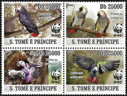 Sao Tomé And Príncipe (Saint Thomas) 2009, WWF Grey Parrot - Block Of 4 V. MNH - Sao Tome And Principe