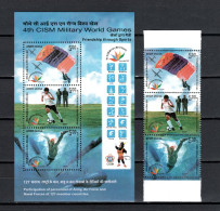 India 2007 Sport, 4th CISM Militarys World Games, Football Soccer, Parachuting Etc. Set Of 3 + S/s MNH - Otros & Sin Clasificación