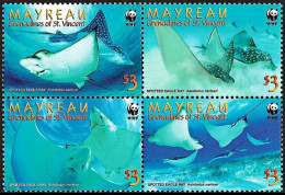 Mayreau (Grenadines Of St. Vincent) 2009, WWF Spotted Eagle Ray - Block Of 4 V. MNH - Neufs