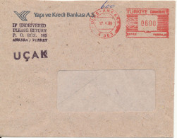 Turkey Bank Cover With Meter Cancel Ulus Ankara 17-4-1989 (Yapi Ve Kredi Bankasi A.S.) - Brieven En Documenten