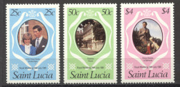 St Lucia, 1981, Royal Wedding Prince Charles And Lady Diana, MNH, Michel 543-545A - St.Lucie (1979-...)