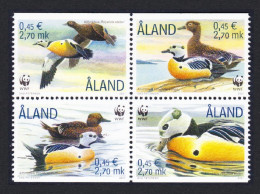 Aland Is. Birds WWF Steller's Eider 4v Block Of 4 2001 MNH SG#184-187 MI#183-186 Sc#185 A-d - Aland