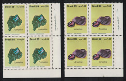 Brazil Precious Stones Amethyst Tourmaline 2v Corner Blocks Of 4 1989 MNH SG#2376-2377 MI#2312-2313 - Ongebruikt