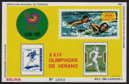 Bolivia Swimming Summer Olympic Games Seoul MS 1987 MNH MI#Block 166 - Bolivie