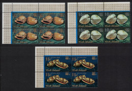 Cook Is. Shells 3c Corner Blocks Of 4 Overprint 1979 MNH SG#646-648 - Islas Cook