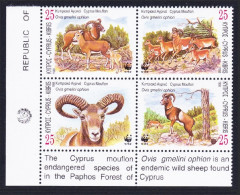 Cyprus WWF Mouflon Corner Block Of 4v With Description 1998 MNH SG#941-944 MI#914-917 Sc#920-923 - Unused Stamps