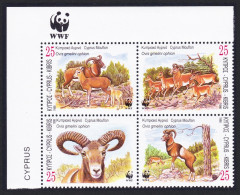 Cyprus Mouflon 4v Corner Block 2*2 WWF Logo 1998 MNH SG#941-944 MI#914-917 Sc#920-923 - Unused Stamps