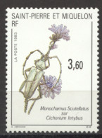 St Pierre And Miquelon, 1993, Beetle, Insects, Flowers, Animals, Nature, MNH, Michel 651 - Unused Stamps