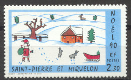 St Pierre And Miquelon, 1990, Christmas, Drawing, MNH, Michel 607 - Nuevos