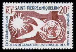 St Pierre And Miquelon, 1958, Human Rights Declaration, 10th Anniversary, MNH, Michel 389 - Neufs