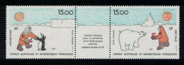 FSAT TAAF Penguins Birds Bear Institute For Polar Research Strip Of 2v 1991 MNH SG#283-284 MI#283-284 - Unused Stamps
