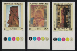 Fr. Polynesia Religious Sculptures By Damien Haturau 3v Imperf 1983 MNH SG#389-391 MI#372-374 - Neufs