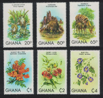 Ghana Otter Bushbuck Aardvark Wild Animals Flora 6v 1982 MNH SG#979-984 - Ghana (1957-...)