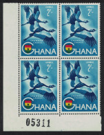 Ghana Crowned Cranes Birds Corner Block Of 4 1959 MNH SG#227 MI#62 Sc#C2 - Ghana (1957-...)