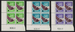 Ghana United Nations Day 3v Corner Blocks Of 4 1958 MNH SG#201-203 Sc#35-37 - Ghana (1957-...)